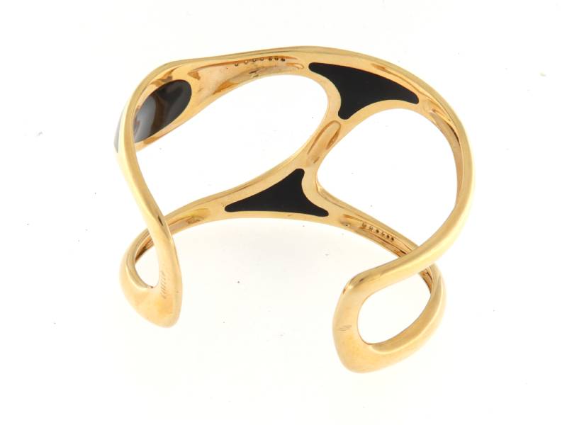 18KT YELLOW GOLD RIGID BRACELET WITH BLACK ENAMEL AND DIAMONDS BUBBLES GAVELLO B0548-4